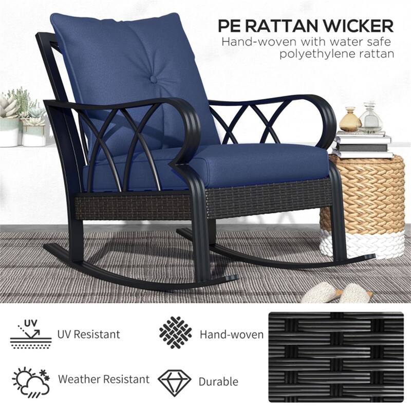 Aluminum Rattan Rocking Chair with Cushions Weather Resistant