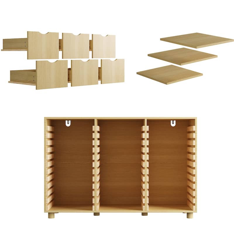 Buffet Sideboard 6-Drawer Wood Storage Cabinet with Adjustable Shelves, Solid Slat Panels