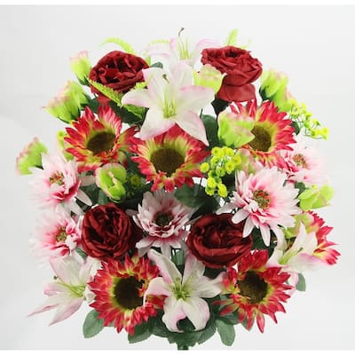 Artificial Spring 36 stem Mixed Flower Bush, Burgundy/Pink/ Kiwi - ABN1B010-BG-LT.PK-KW