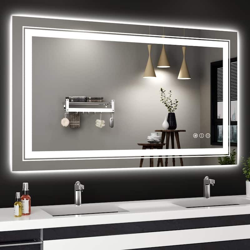 40x24 Inch Frameless LED Bathroom Mirror,Smart Mirror - White - White