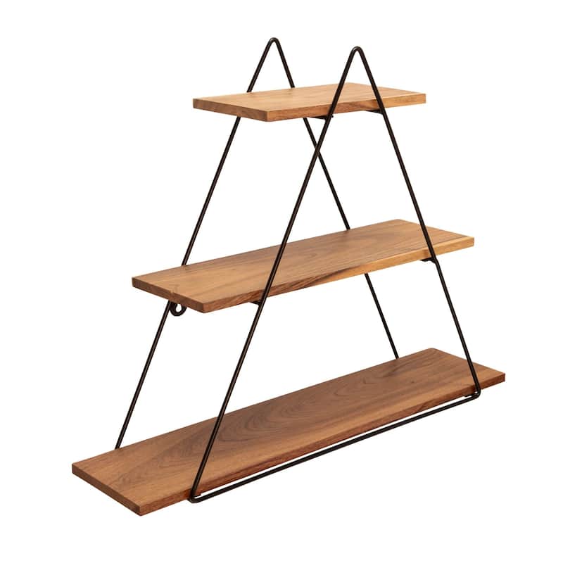 25" Black and Brown Wood Triangular Wall Shelf
