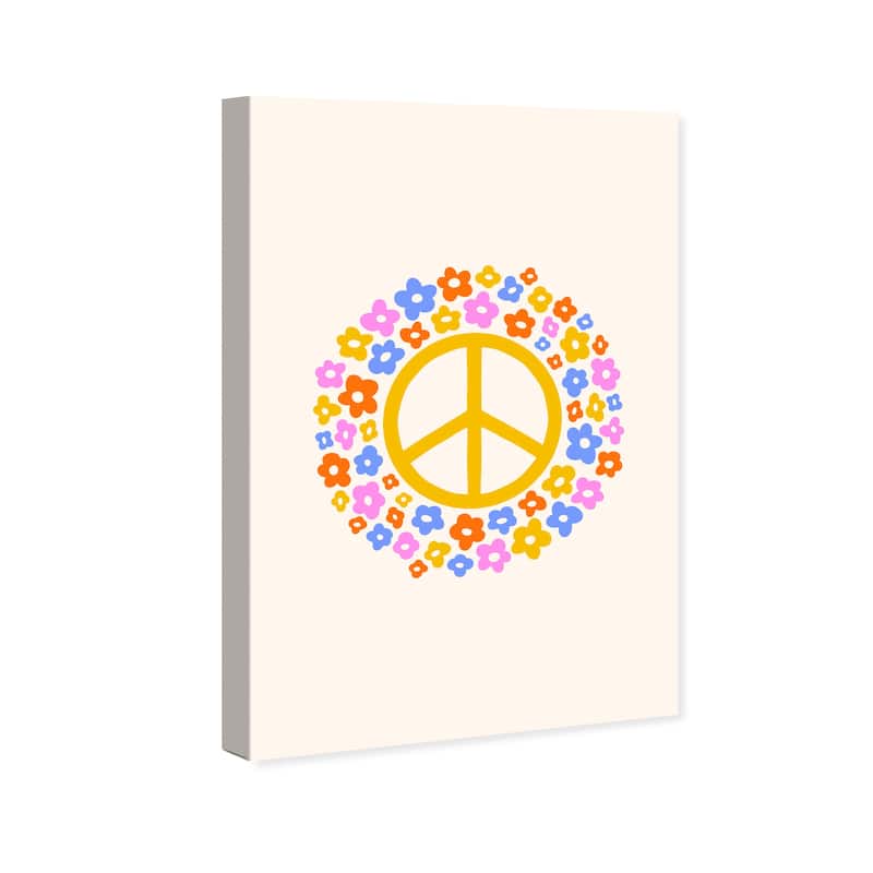 Wynwood Studio Canvas Entertainment and Hobbies Colorful Floral Peace Yellow Modern & Contemporary Wall Art Canvas Print