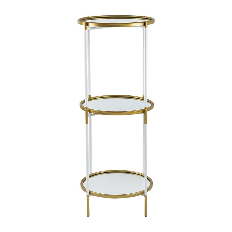 3 Tier Glass Shelf with Metal Frame White and Gold Modern Display Stand