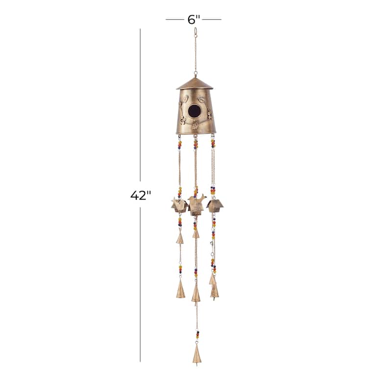Bronze Metal Handmade Birdhouse Animal Indoor Outdoor Windchime with Glass Beads and Bells