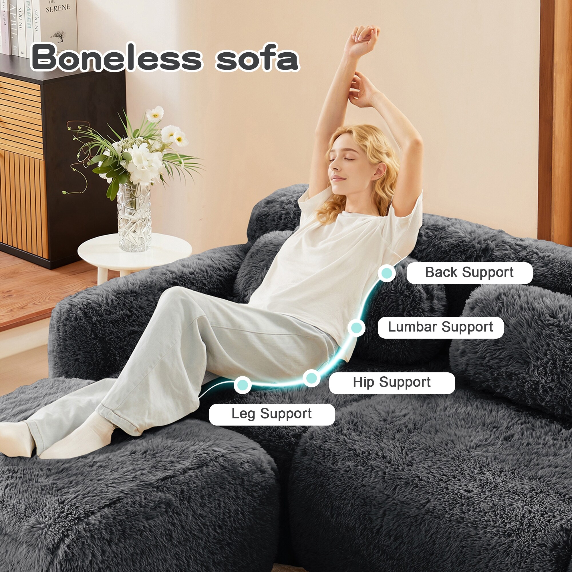 2-seater Modular Sectional Sofa Couches,Soft Fluffy Plush Fabric