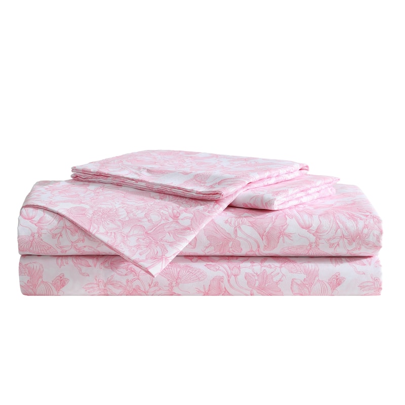 Betsey Johnson Printed Novelty Sheet Sets - Fairytale Floral Pink - Queen