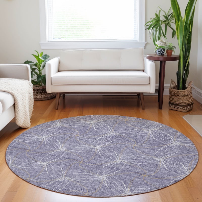 Machine Washable Indoor/ Outdoor Abstract Contemporary Chantille Rug