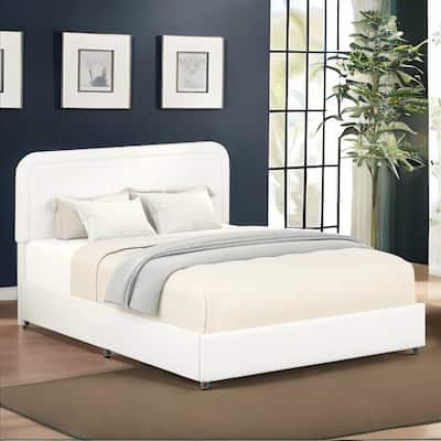 Ivory Queen Size Boucle Upholstered Platform Bed