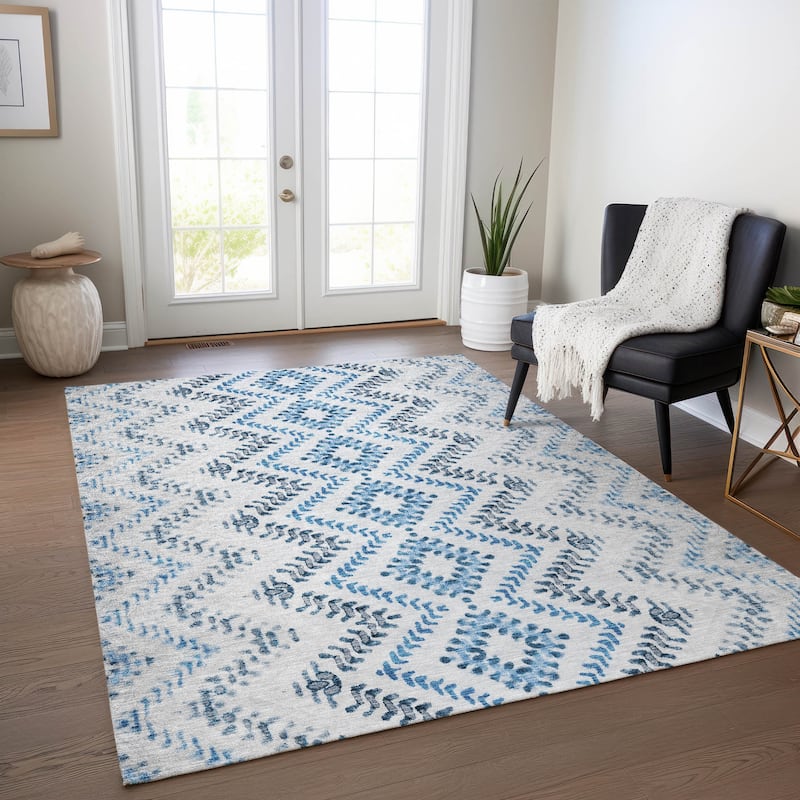 Machine Washable Indoor/ Outdoor Chantille Boho Global Rug - Blue - 5' x 7'6"