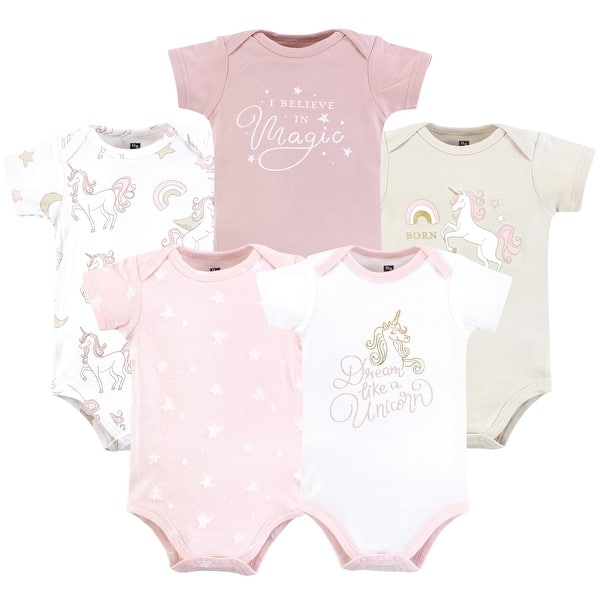 slide 1 of 1, Hudson Baby Infant Girl Cotton Bodysuits, Unicorn Dreams Pink 0-3 Months - Unicorn Dreams Pink