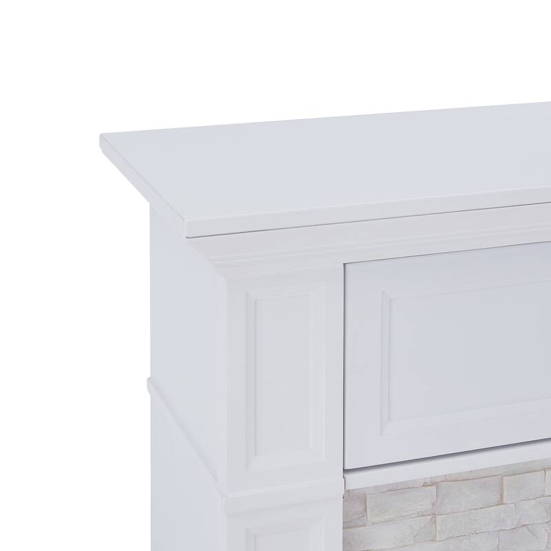 SEI Furniture Ashfield White Faux Stone Electric Fireplace with Storage