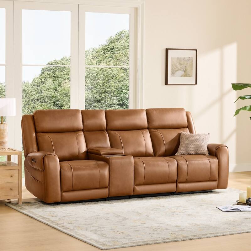 Spruce & Spring Leo Power Wall Hugger Reclining Sofa with Multi-Function Console - 3 Pieces+ Console - Saddle