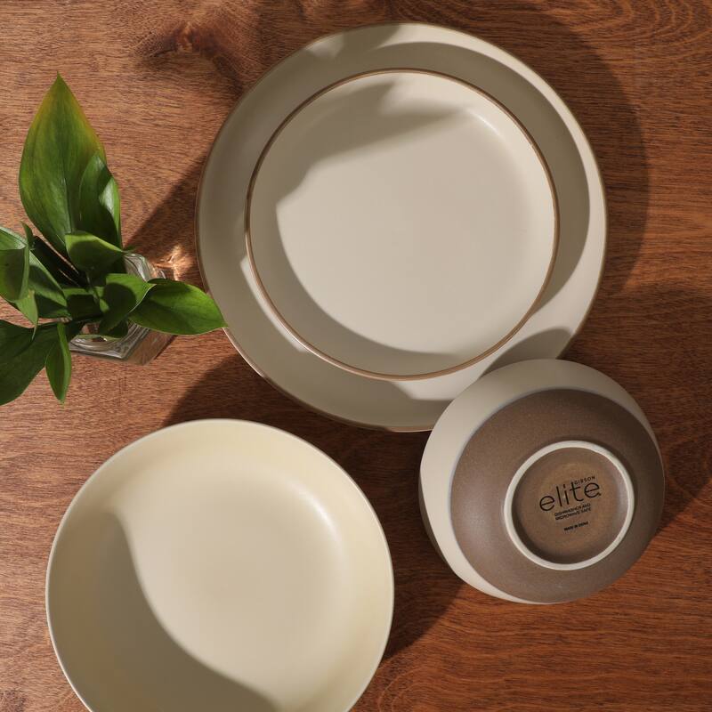 Gibson Elite Laguna Bliss 16 Piece Stoneware Reactive Glaze (Service for 4) Ceramic Plates and Bowls Dinnerware Set
