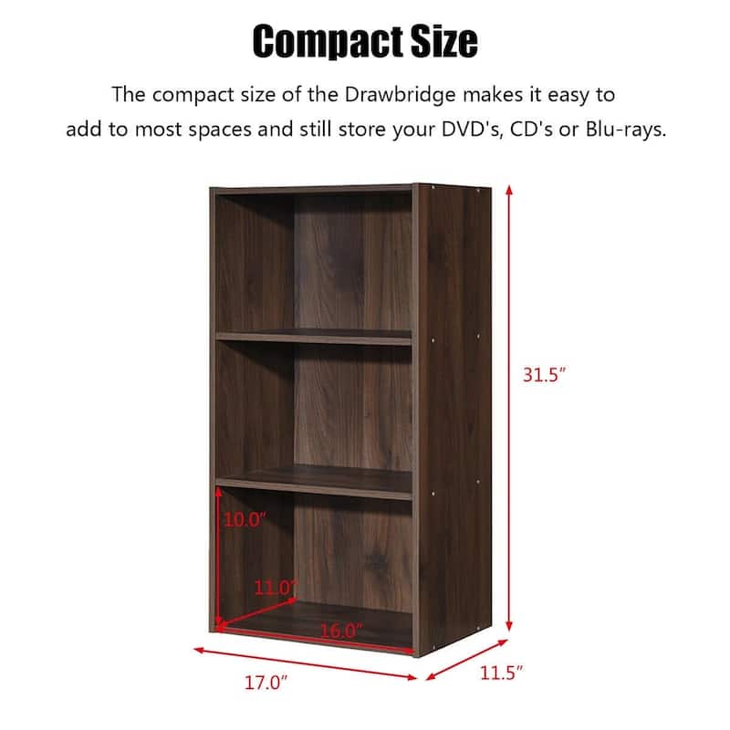 3 Open Shelf Bookcase Modern Storage Display Cabinet - 17" x 11.5" x 31.5" (L x W x H)