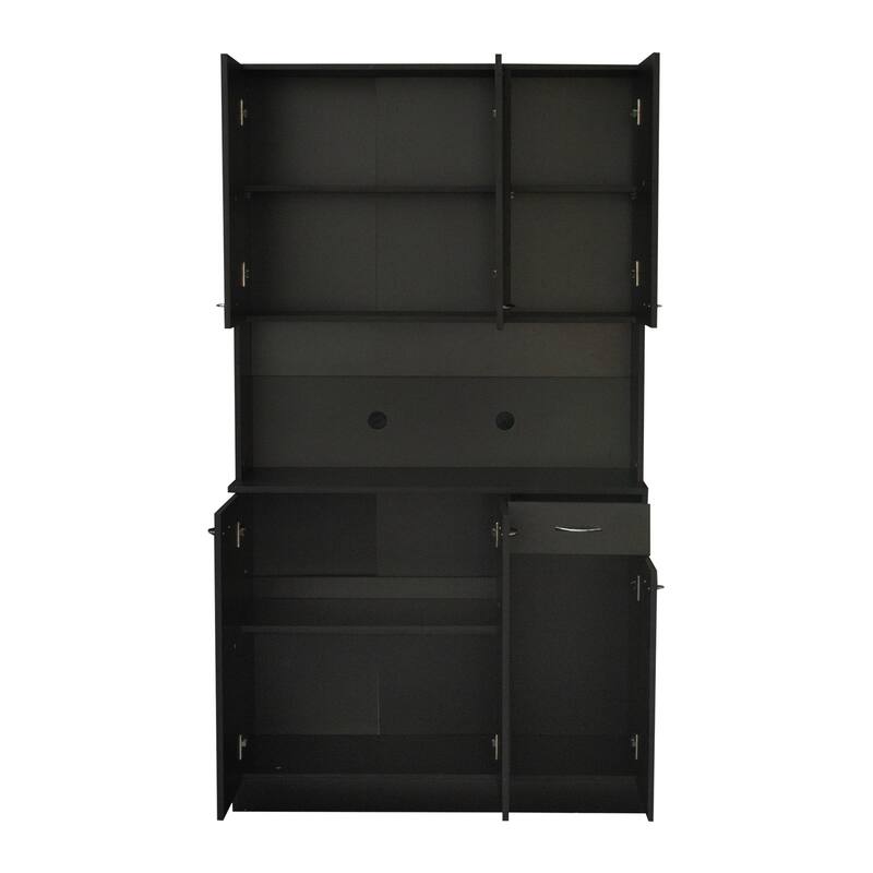 Anmytek 70.87" Tall Black Kitchen Pantry Cabinet with 6 Doors 1 Drawer and Open Shelf for Bedroom Kitchen Storage