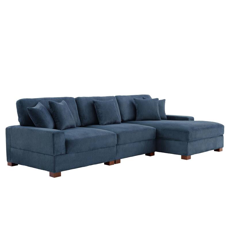 118" W Corduroy L-shape Modular Sectional Sofa with Pillows