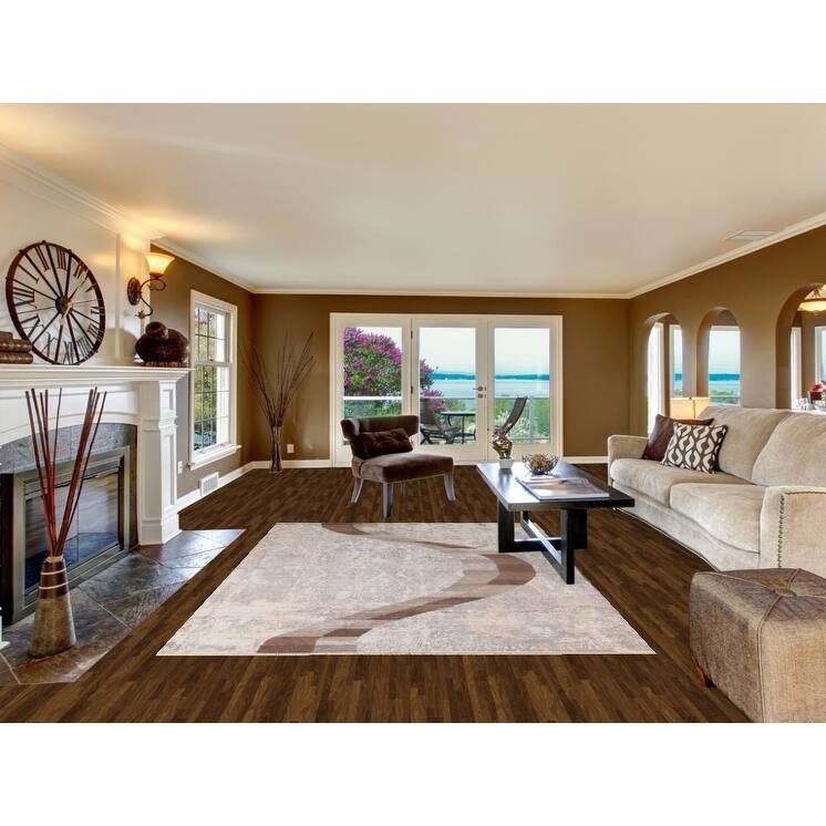 Beige Striped Modern Indian Area Rug Handmade Wool Carpet - 6'6"x 9'1"