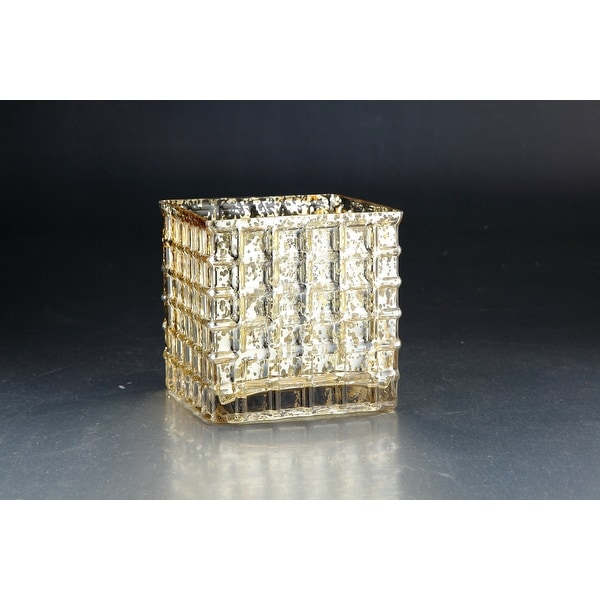6" Gold and Silver Colored Square Glass Block Votive Candle Holder - N/A