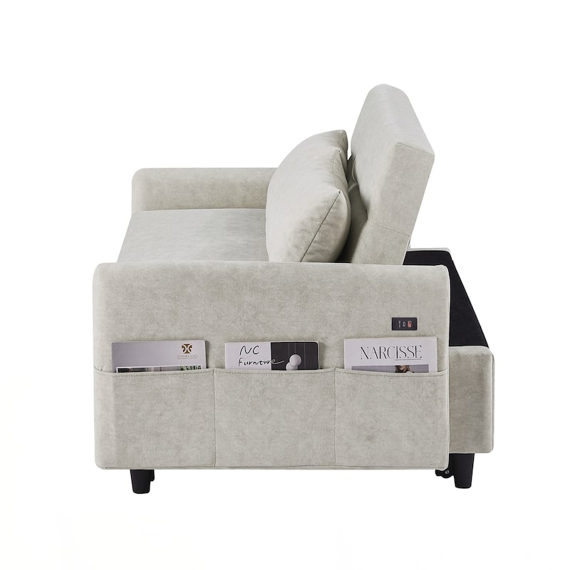 55.1" Pull Out Sleep Sofa Bed Loveseats Sofa Couch with Adjsutable Backrest, Storage Pockets, 2 Soft Pillows, USB Ports