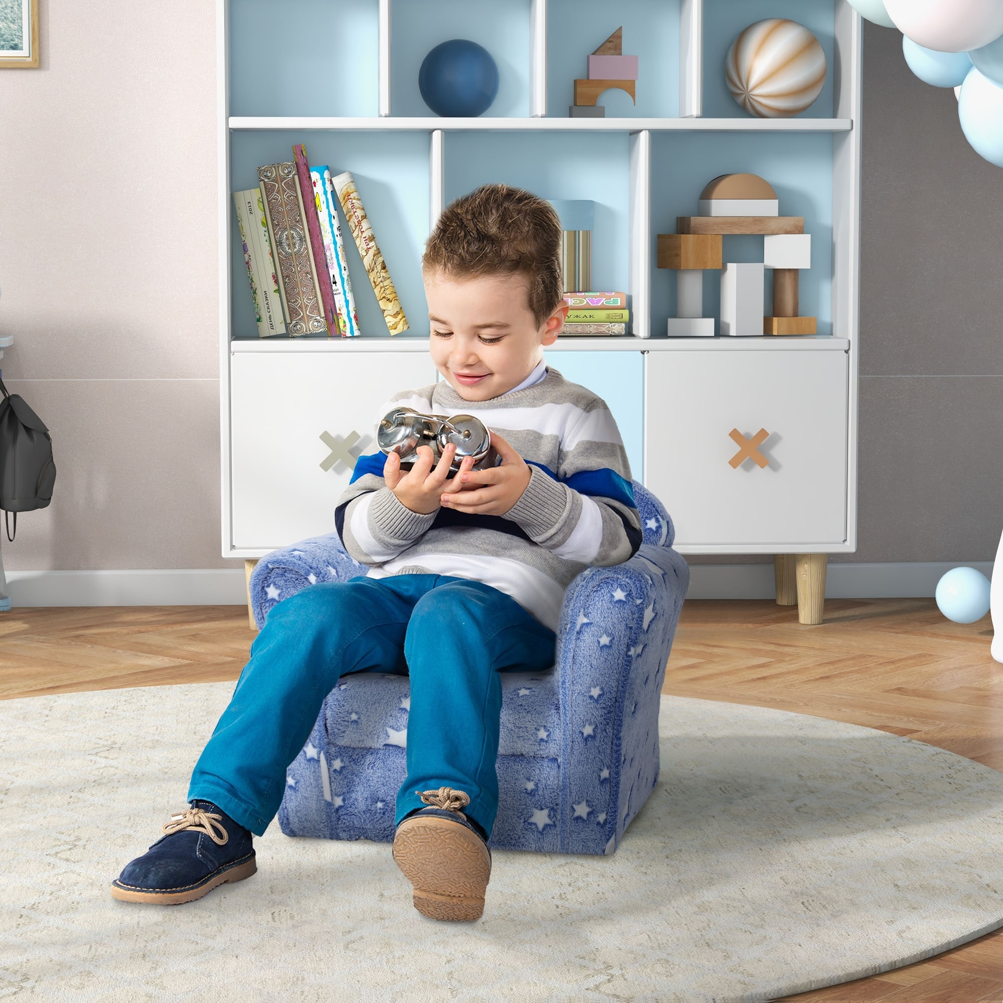 Qaba Kids Sofa Chair, Toddler Sofa with Glow in The Dark Fairy Design & Wooden Frame, Upholstered Baby Armrest Chair