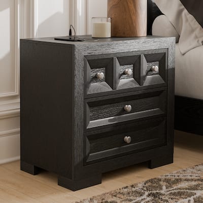 Furniture of America Durem Modern Classic Wood 3-Drawer Nightstand with USB Ports