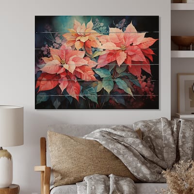 Designart "Poinsettia Flower Collage" Floral Print on Natural Pine Wood