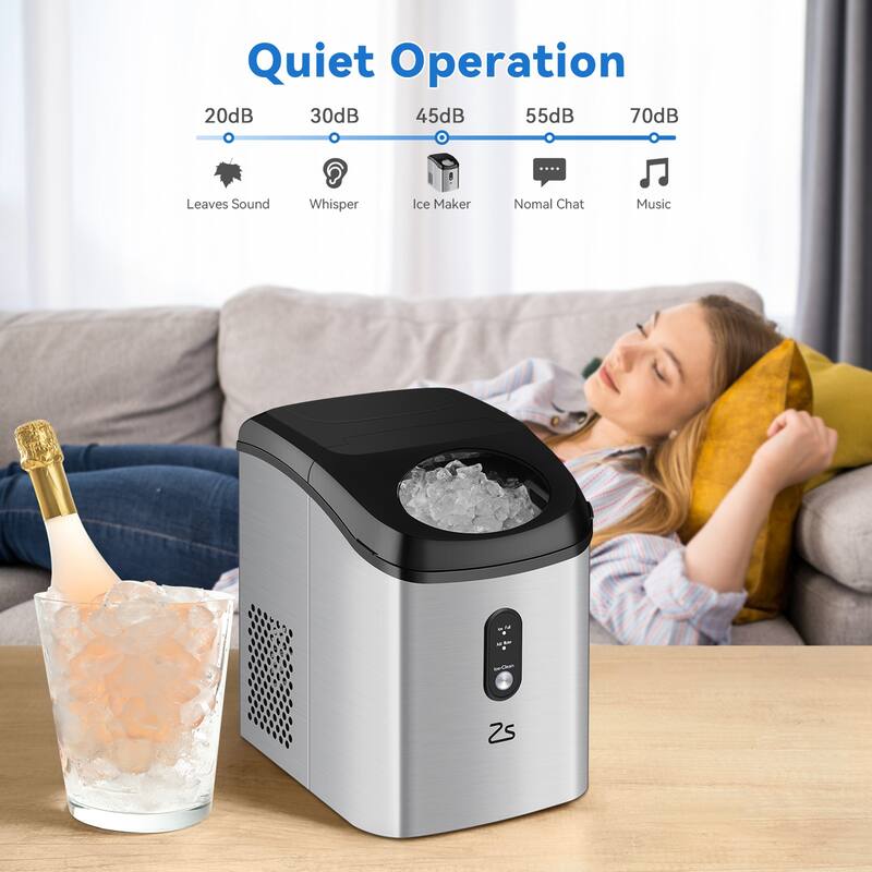 33Lbs/24H Countertop Nugget Ice Maker, Portable with Ice Scoop