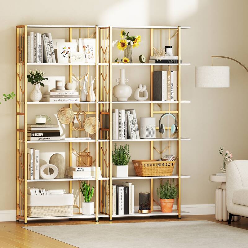 Gymax 2PCS 6-Tier Bookshelf w/Heavy-duty Metal Frame2 Anti-tipping