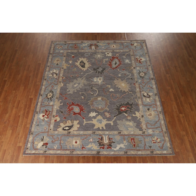 Hand Knotted Oriental 100% Wool Carpet Transitional All-Over Greys & Charcoal Oushak Area Rug - 9' 9'' X 8' 1''