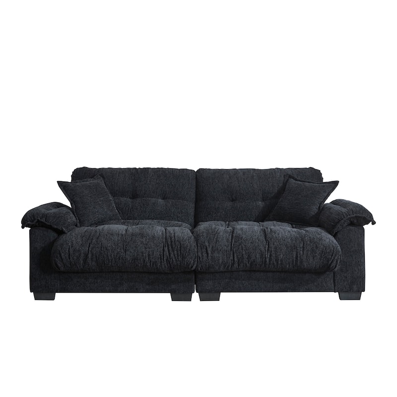 91" Modern Chenille Sofa Tufted Upholstered Couch with Two Throw Pillows for Living Room, Office, Living Room