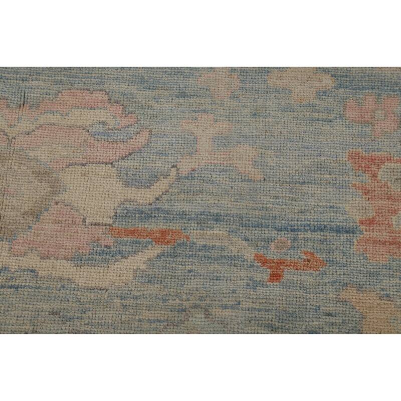 Light Blue Vegetable Dye Oushak Turkish Area Rug Handmade Wool Carpet - 8'9"x 11'8"
