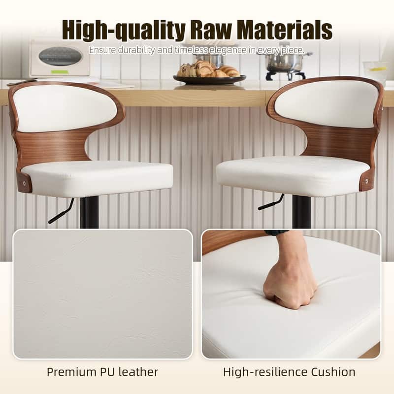 PU Leather Upholstered Curved Backrest 360° Swivel Adjustable Height Bar Stools with Footrest(set of 2)