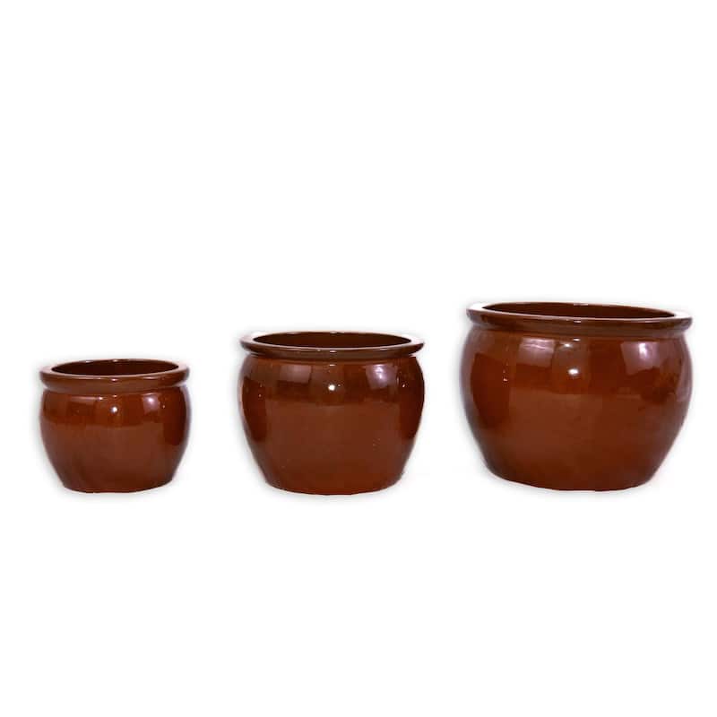 3 Pieces Ceramic Flowerpot, Modern Planter for Patio, Garden or Windowsills - Orange