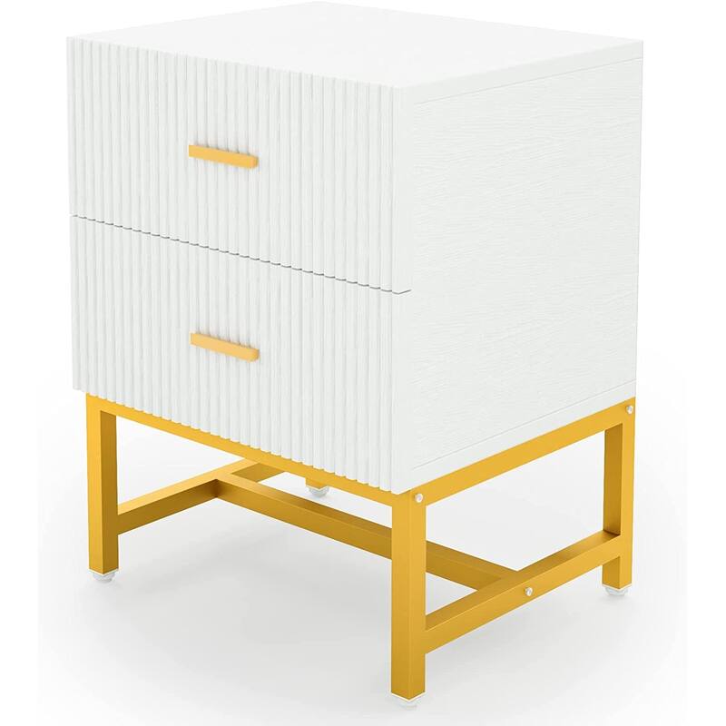 White Nightstand 2-Drawer Bedside Table for Bedroom Sofa side Table