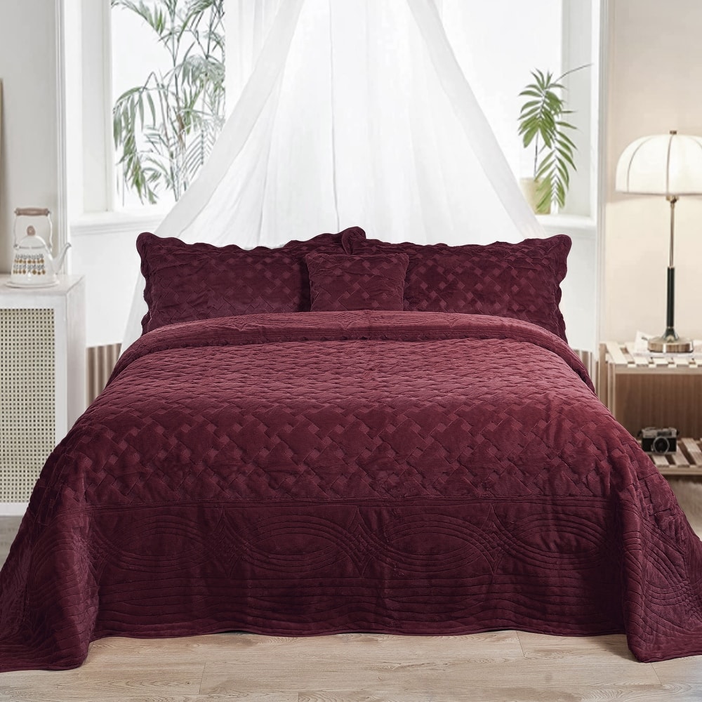 FauxFur Quilted Tatami 4-piece Bedspread Set