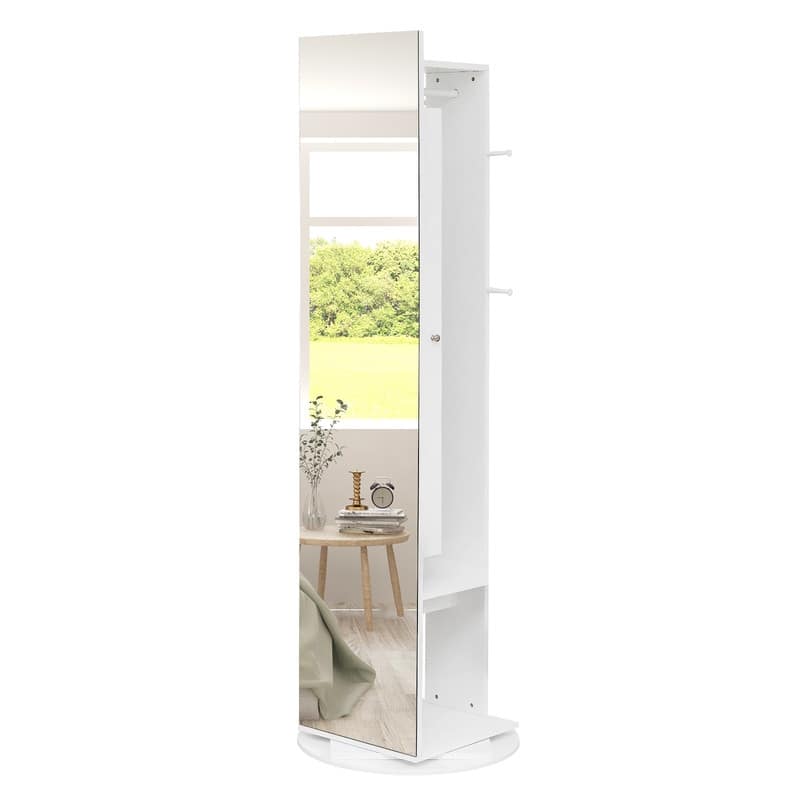 360 Full Length Mirror Jewelry Armoire with Hall Tree