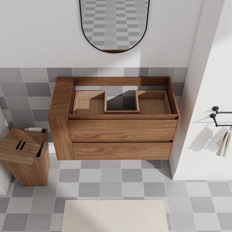 36" Wall-Mounted Bathroom Vanity, Double Soft-Close Drawers, Adjustable Side Rack, 45° Bevelled Invisible Handle