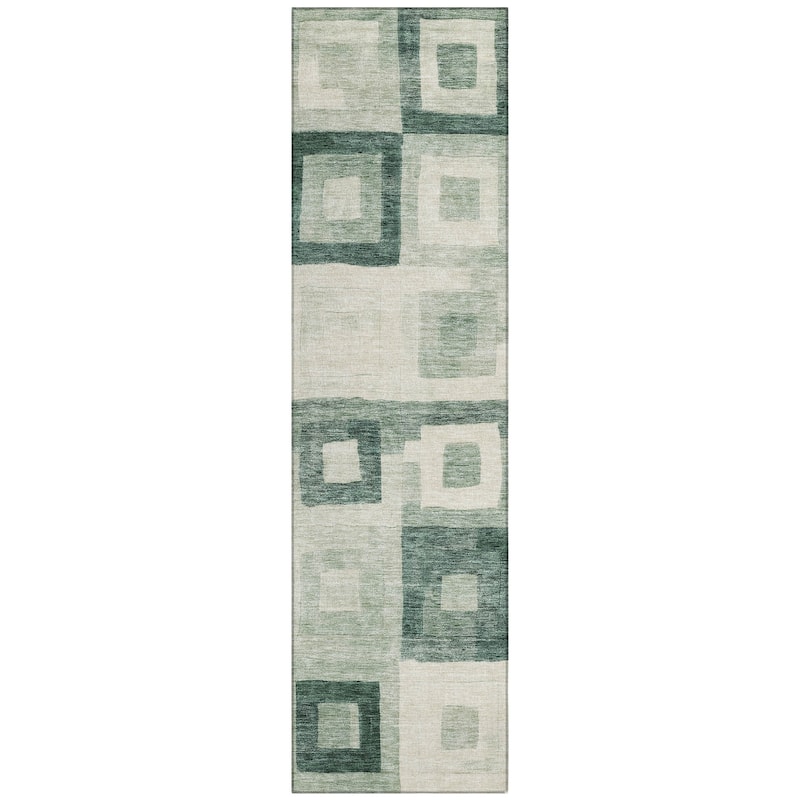 Machine Washable Indoor/ Outdoor Contemporary Blocks Chantille Rug