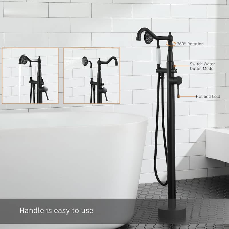 Freestanding Tub Filler Faucet with Handshower in Matte Black