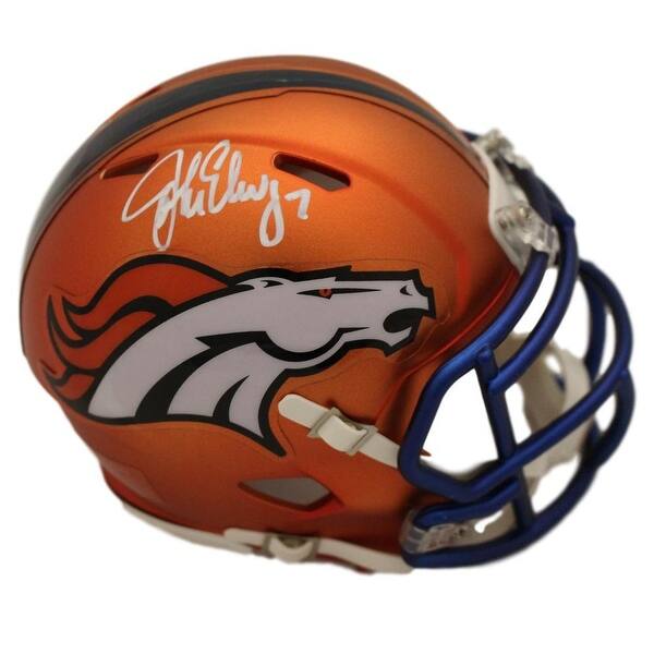 Shop John Elway Autographed Denver Broncos Blaze Mini Helmet Jsa