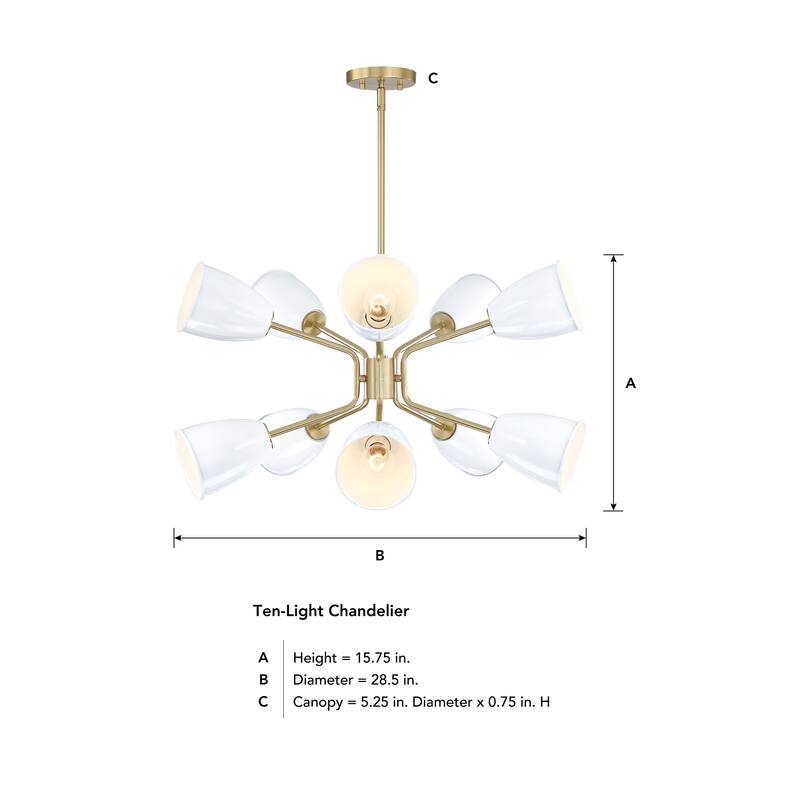 Biba 28.5 in. 10-Light Brushed Gold Modern Chandelier with Ice Mist Metal Shades