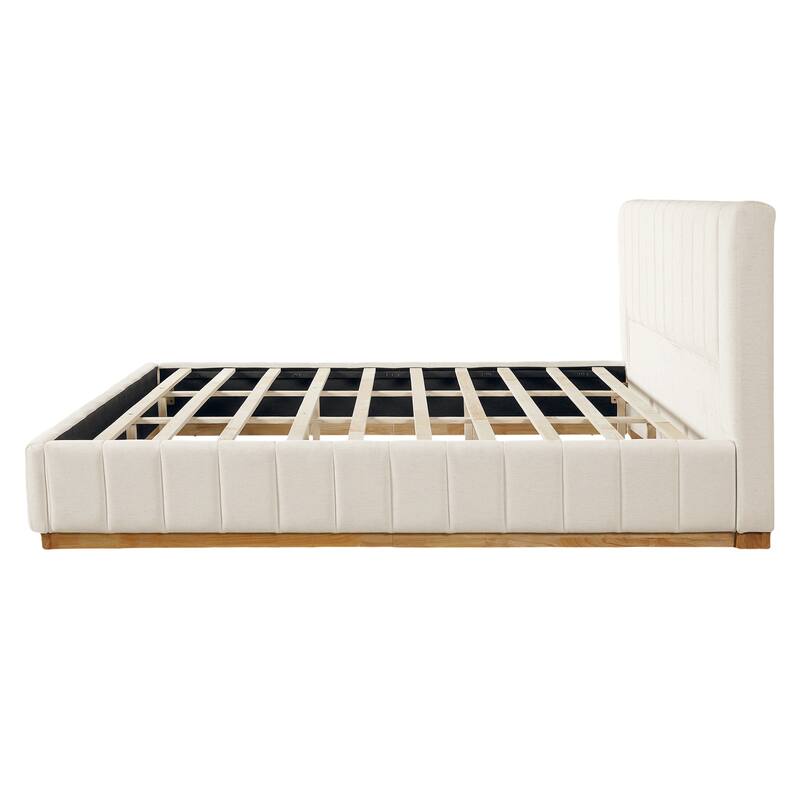 Christopher Knight Home - Modern Minimalist Upholstered Wood Bed with Striped Headboard