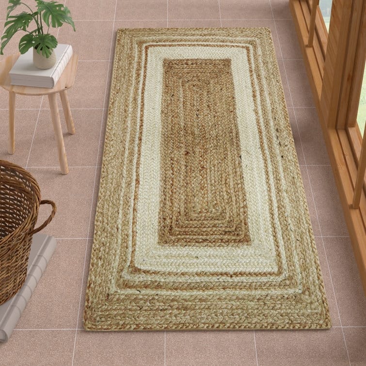 Jute Hand Braided Zigzag Stitch Natural Fibers Farmhouse Style Area Rug - Brown/Beige - Runner 2'4" x 6'