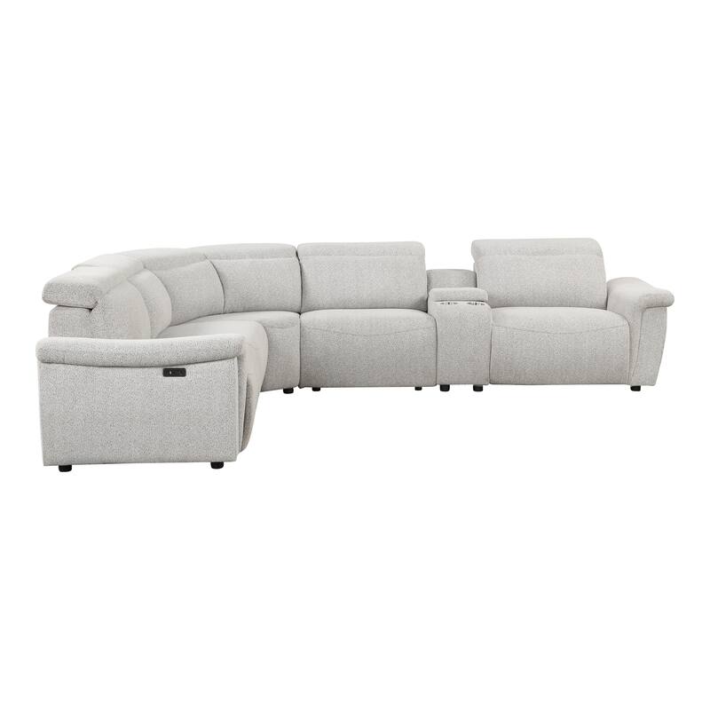 Furniture of America Loungi Modern Light Grey Chenille Power Recliner Sectional with Console and USB Ports