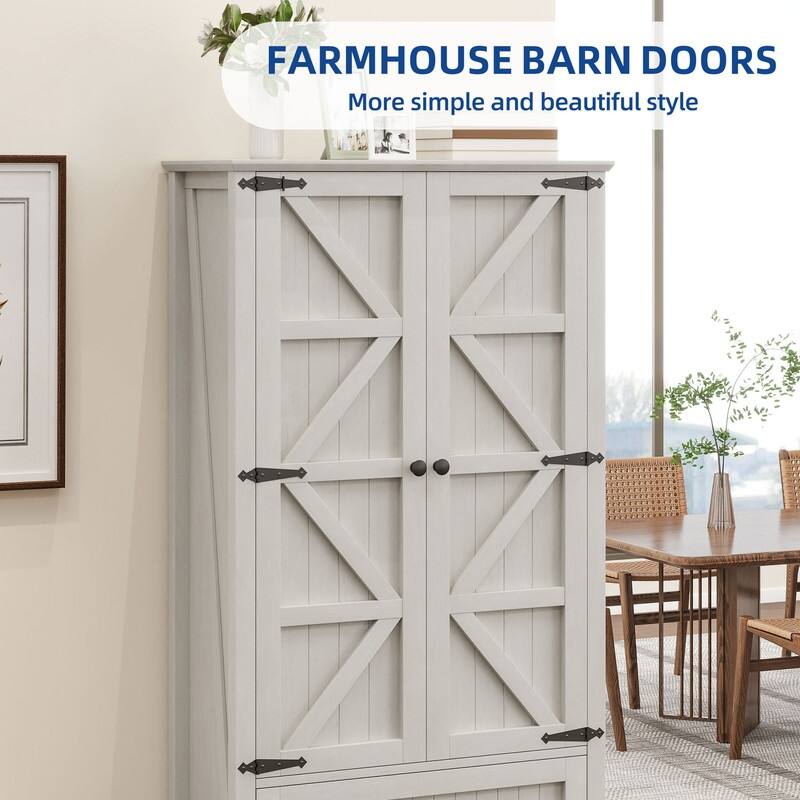 Moasis 64" Farmhouse Tall Kitchen Pantry Storage Cabinet with 2 Drawers & Doors