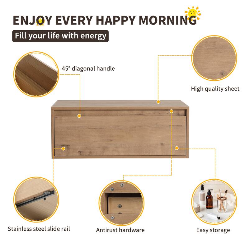Beingnext 30"/60" Wall Mounted Bathroom Vanity with Sink, Floating Bathroom Vanity with Soft Close Drawer