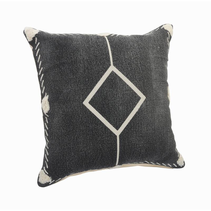 HomeRoots 20" X 20" White And Black 100% Cotton Geometric Zippered Pillow