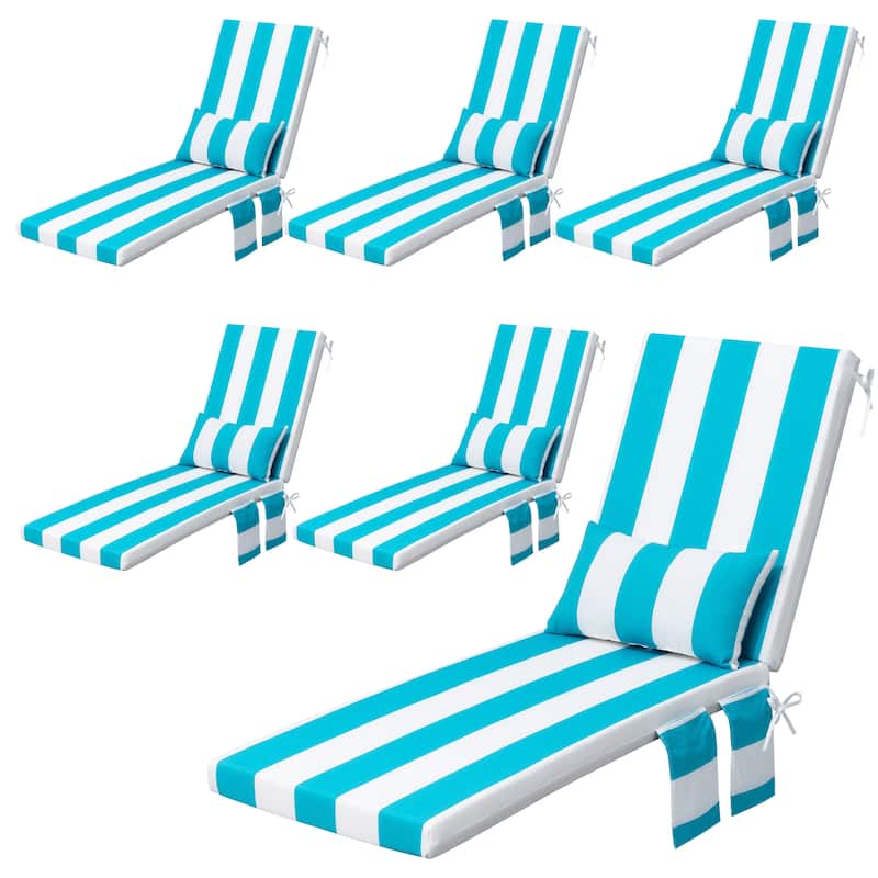 Outdoor Lounge Chair Cushions Patio Chaise Lounge Chair Seat Cushion with Pillow - 80 inches long - Blue&White - 6PC