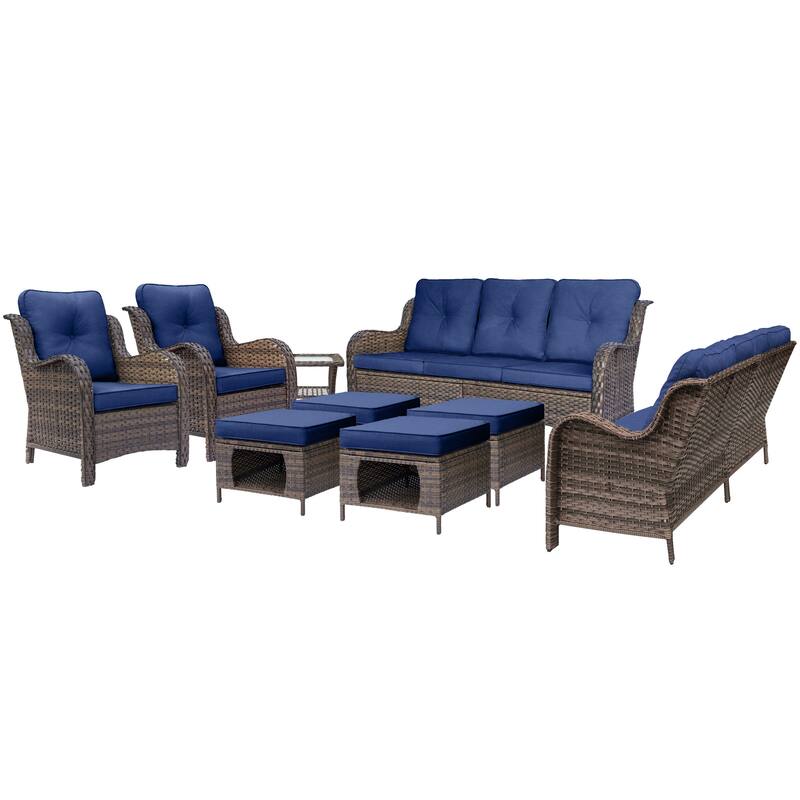 Wicker Outdoor Patio Furniture Seating Sofa Set with Storage Ottomans