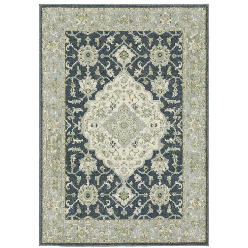 Style Haven Bassel Center Medallion Teal Blue/ Ivory Indoor Area Rug